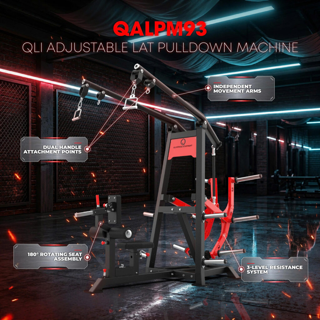 QLI QALPM93 Adjustable Lat Pulldown Machine with Pro-Arm™ 3-position resistance system for back training